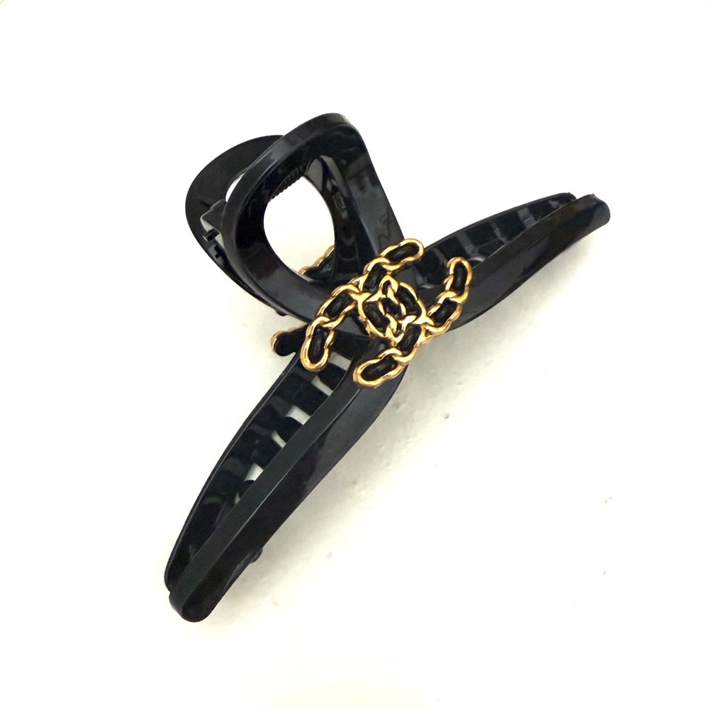 Black Hair Clip with Gold Chain